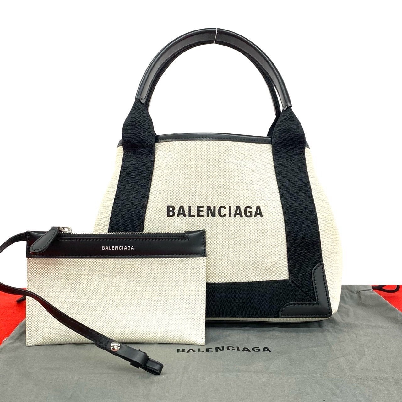 BALENCIAGA バレンシアガ ネイビーカバス キャンバス レザー ハンドバッグ ブラック
19895