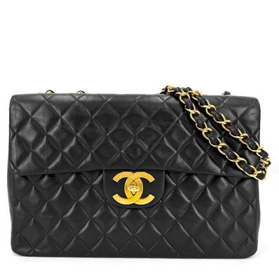 CHANEL シャネル ショルダーバッグ デカマトラッセ34 ココマーク ダブルチェーン 肩掛け 斜め掛け ターンロック ラムスキン ブラック 黒 ゴールド金具 レディース【中古品】