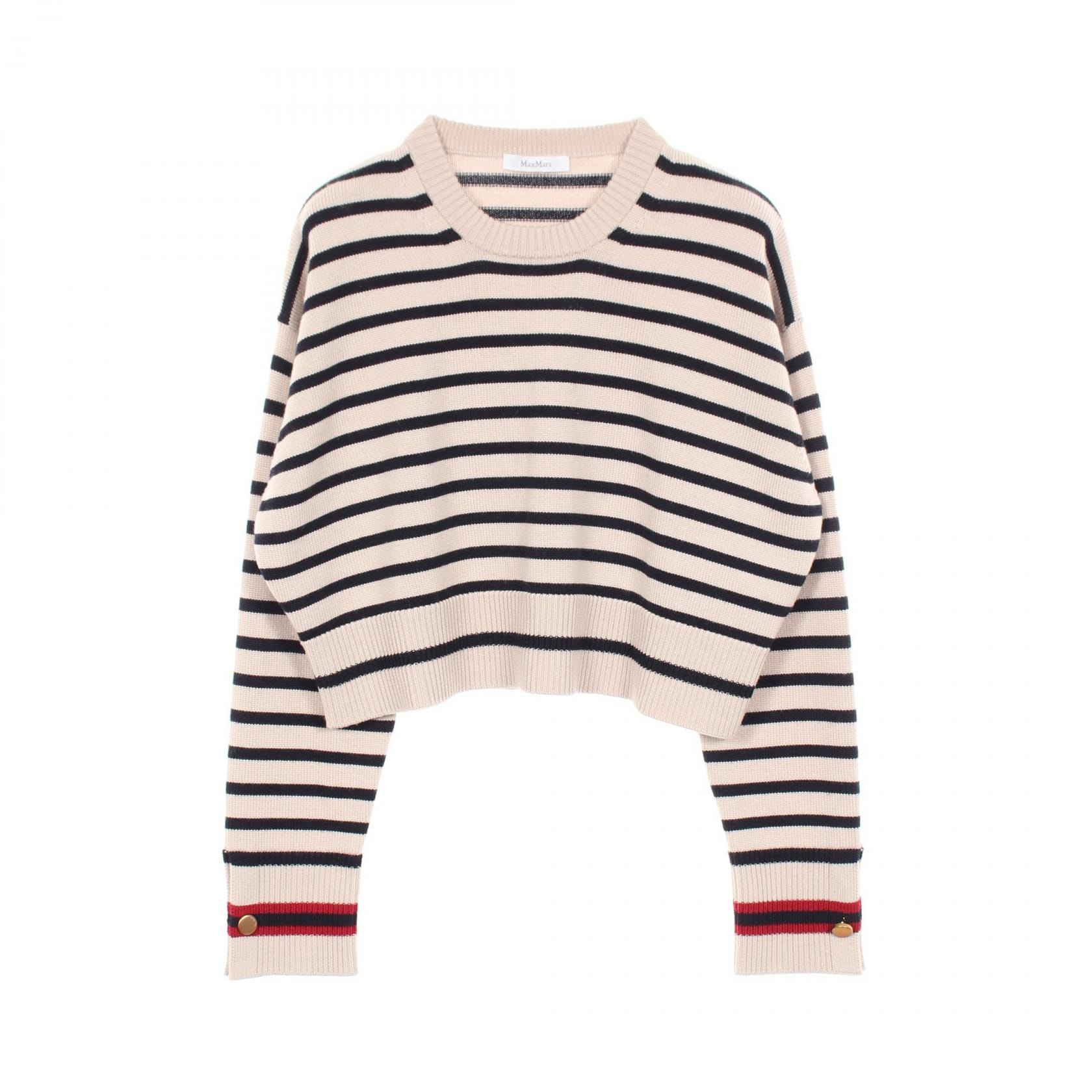 マックスマーラ MAX MARA ボーダー クロップド ニット 衣料品 トップス ウール レディース ベージュ系 / ブラック系 2511361051 【中古】