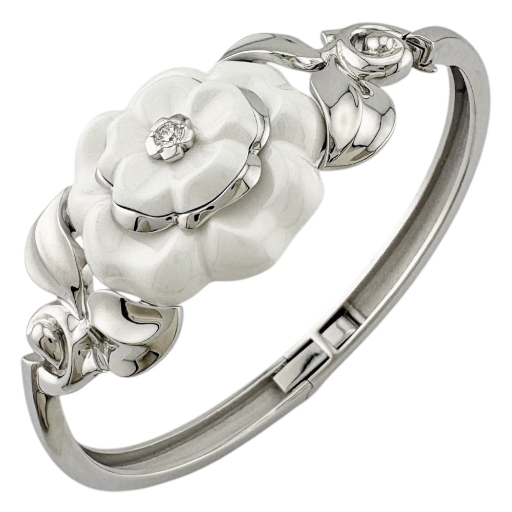 シャネル バングル 18金 K18ホワイトゴールド ホワイトカルセドニー レディース CHANEL  中古