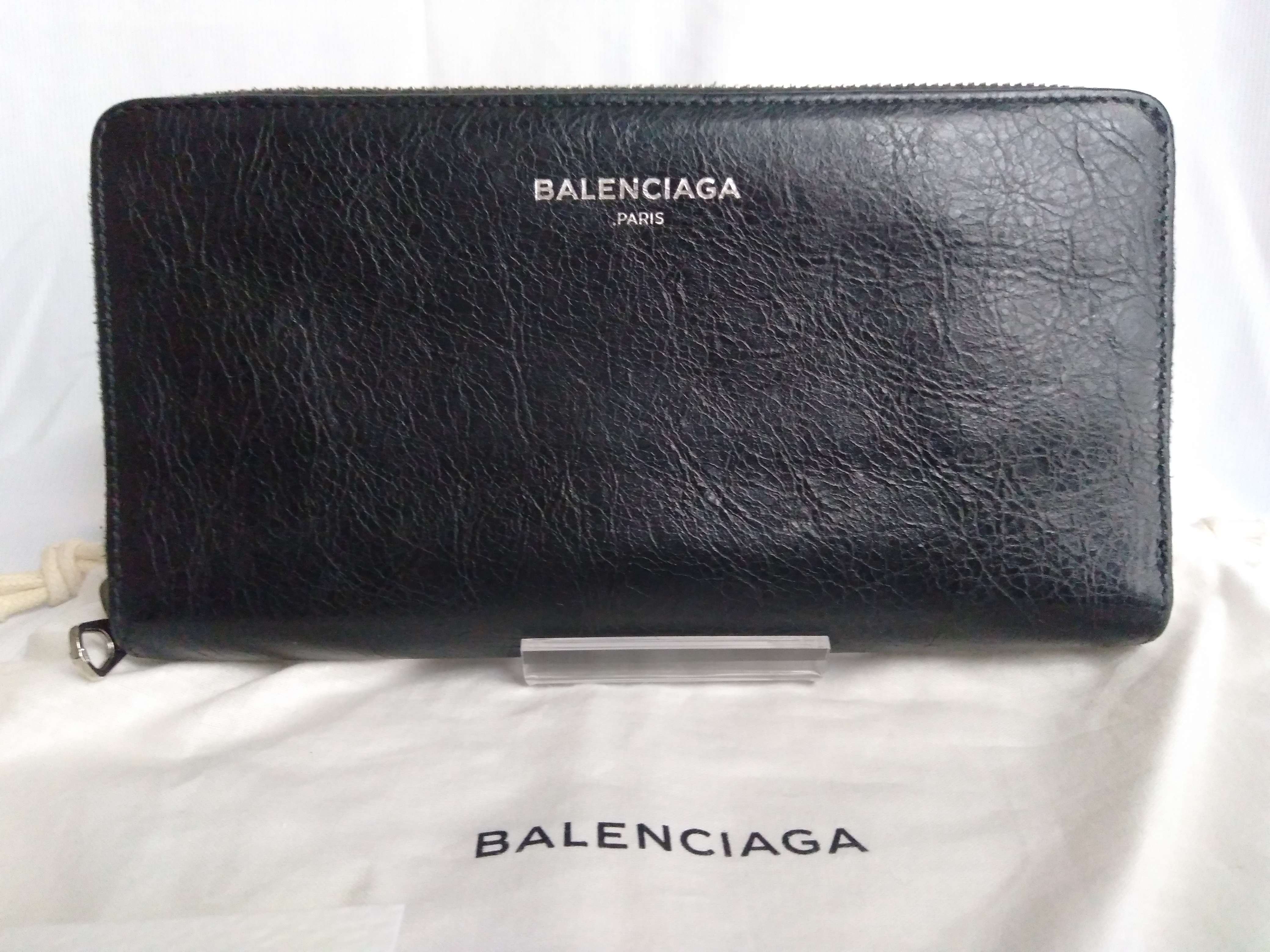 BALENCIAGA Logo Round Zip Wallet "Black"