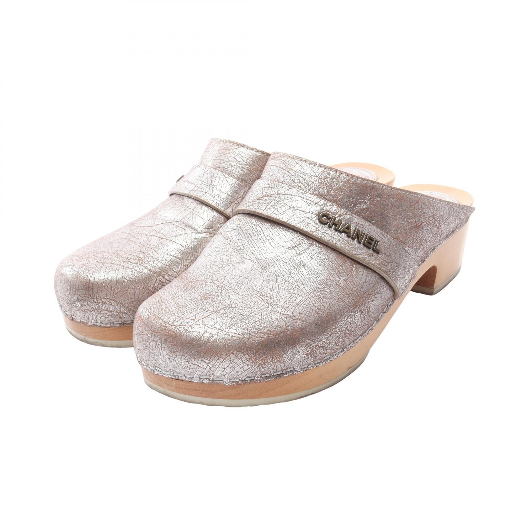 シャネル CHANEL サボ サンダル 靴 レザー レディース シルバー系 / ベージュ系 【中古】