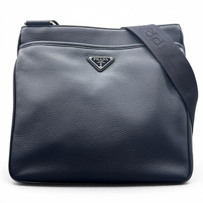 PRADA 極美品 プラダ ヴィッテロシティ ショルダーバッグ 2VH019 レザー ネイビー トライアングルロゴ 三角プレート ロゴプレート クロスボディ メッセンジャー Aランク 鑑定済 中古