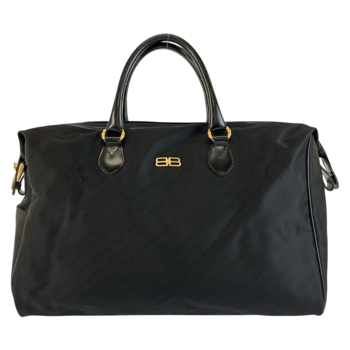 美品 BALENCIAGA バレンシアガ ACE BBロゴ ブラック ゴールド金具 ナイロン ボストンバッグ 男女兼用 604807 【中古】