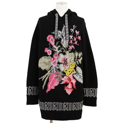 Dior ディオール ニット パーカー ×Shawn Stussy ショーン ステューシー サイズ L メンズ ロゴ ジャガード プルオーバー フローラル 花柄 フーデッド トップス ブラック マルチカラー 黒 イタリア製