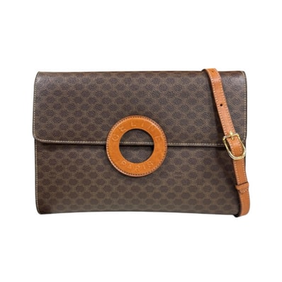 セリーヌ マカダム ショルダーバッグ PVCコーティングキャンバス ブラウン レディース CELINE 中古