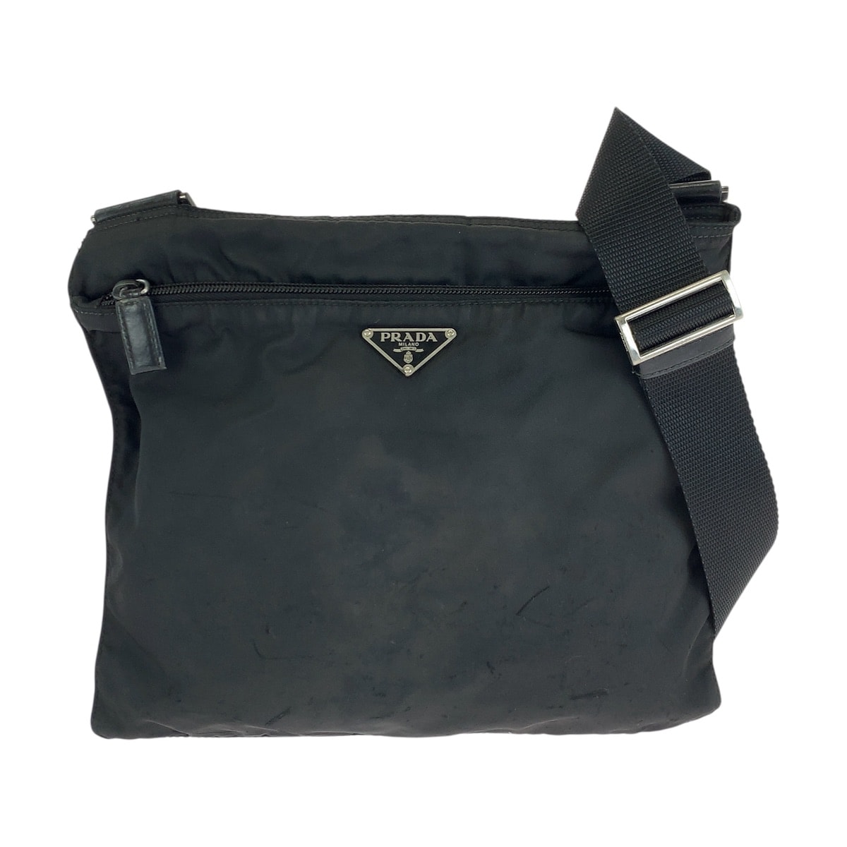 PRADA プラダ テスート 三角ロゴプレート ブラック 黒 シルバー金具 ナイロン ショルダーバッグ メッセンジャーバッグ 601568 【中古】