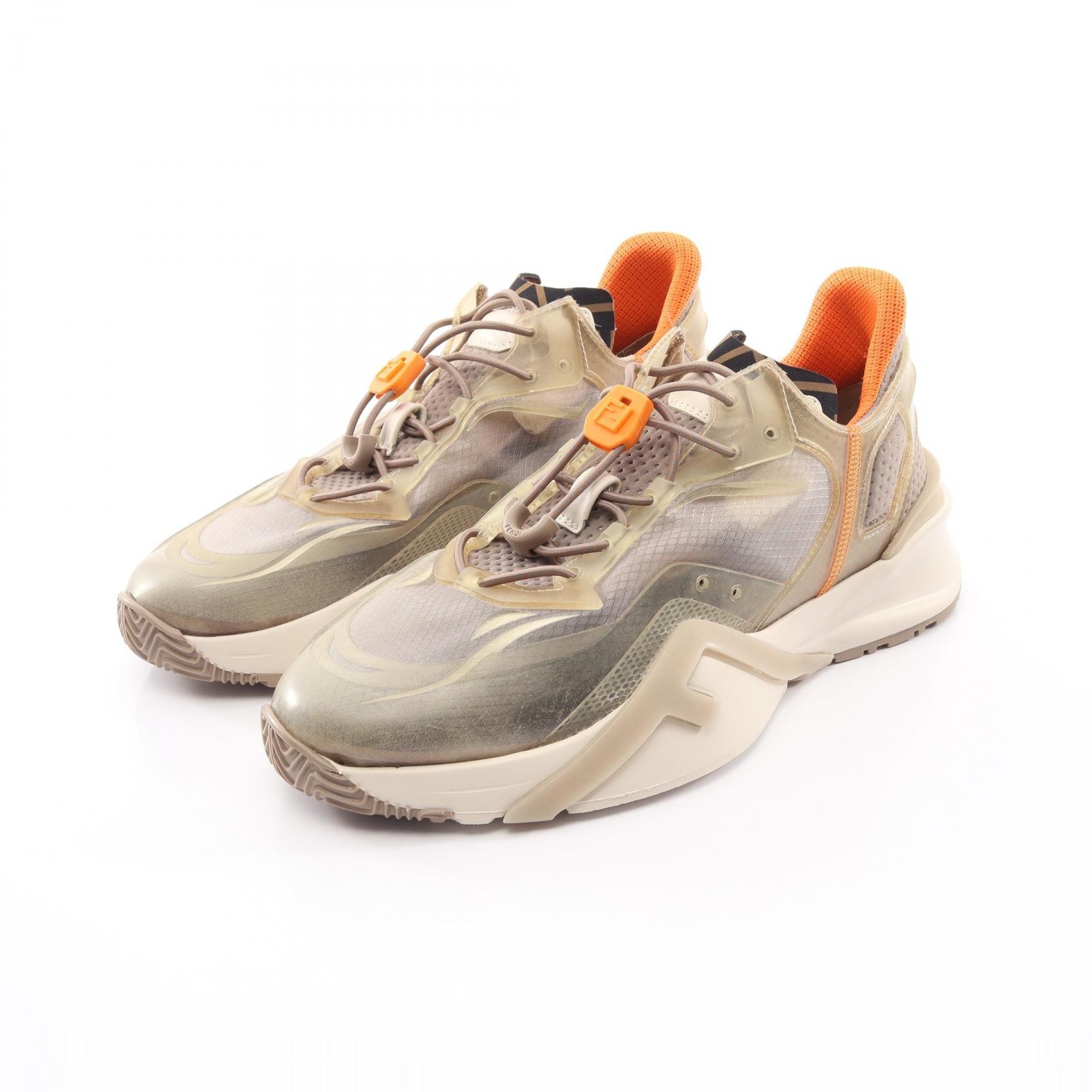 フェンディ FENDI FLOW フロー スニーカー 靴 ファブリック / ラバー メンズ グレー系 / オレンジ系 7E 1583 【中古】