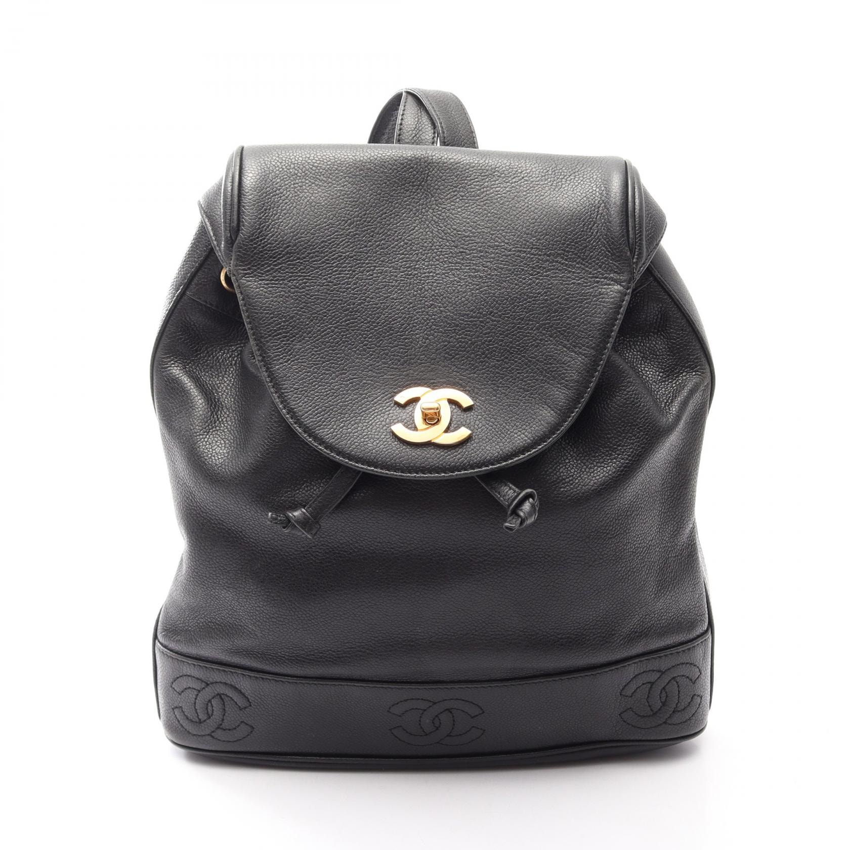 シャネル CHANEL トリプルココマーク リュックサック バックパック バッグ キャビアスキン(グレインドカーフ) レディース ブラック系 【中古】