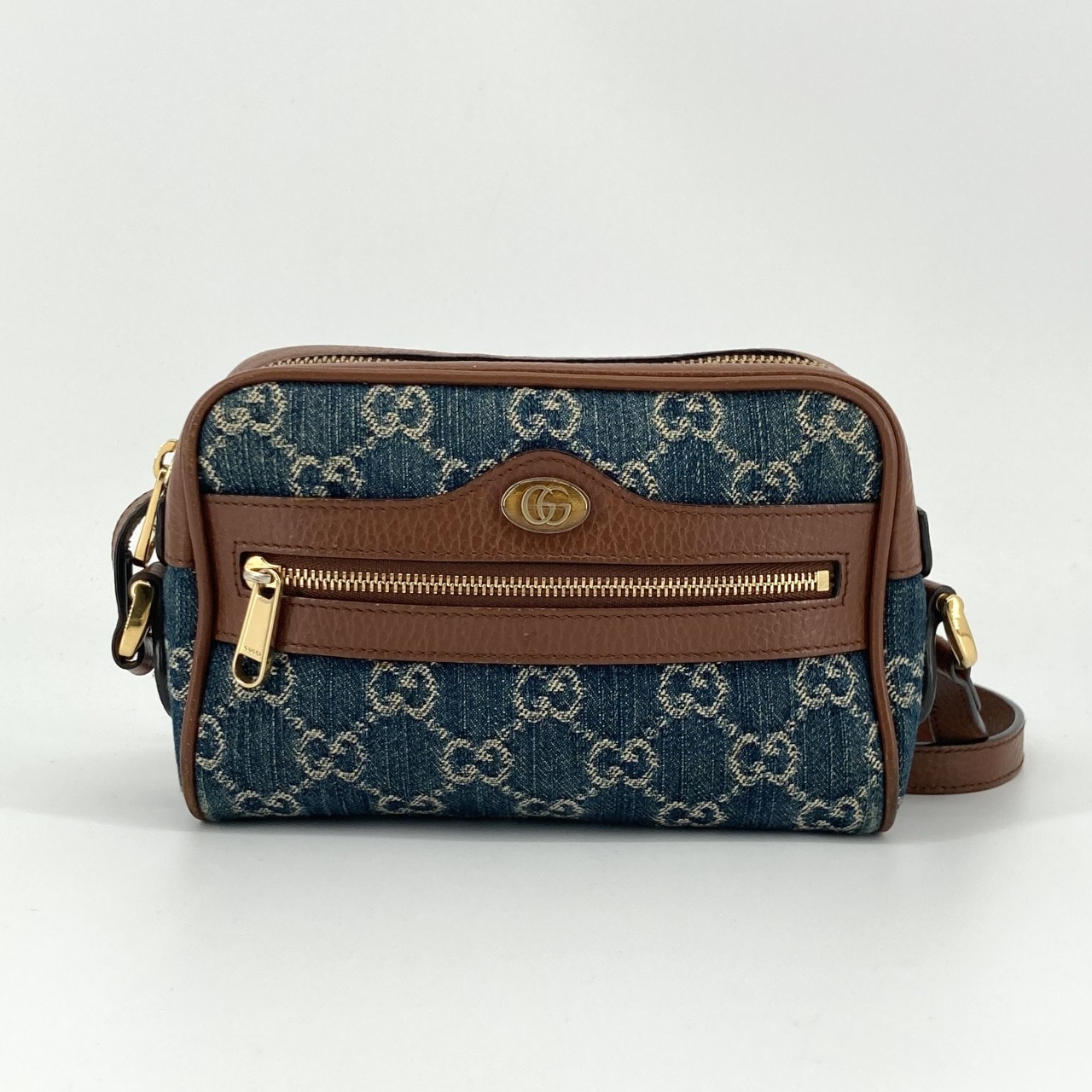 GUCCI(グッチ) オフィディア GGジャガードデニム ゴールド金具 517350 ショルダーバッグ ネイビー×ブラウン