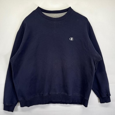 古着 チャンピオン Champion スウェット 大きいサイズ ワンポイントロゴ刺繍 トレーナー クルーネック スポーツ 2XL ネイビー メンズ