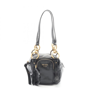 プラダ PRADA ダングル ミニ ハンドバッグ バッグ レザー レディース ブラック系 【中古】