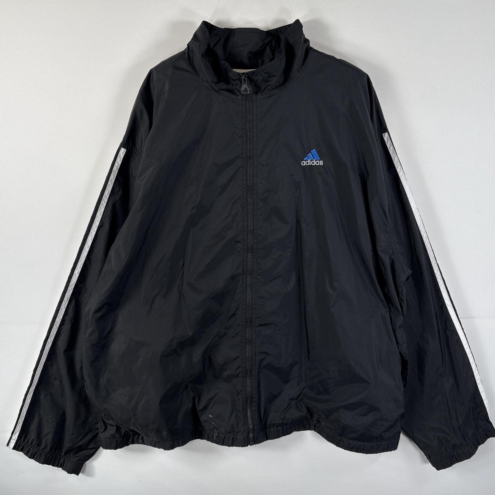 古着 90's/90年代 アディダス adidas ナイロンジャケット ワンポイントロゴ刺繍 大きいサイズ スリーストライプス 14041 ブラック メンズ
