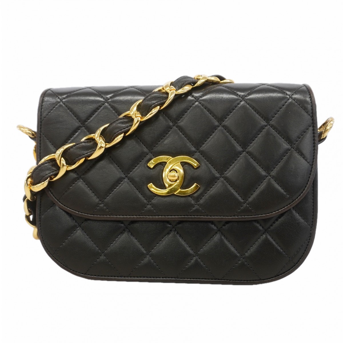 ★SALE【6gc3421-k】シャネル ショルダーバッグ マトラッセ チェーンショルダー ラムスキン ブラック ゴールド金具【中古】レディース