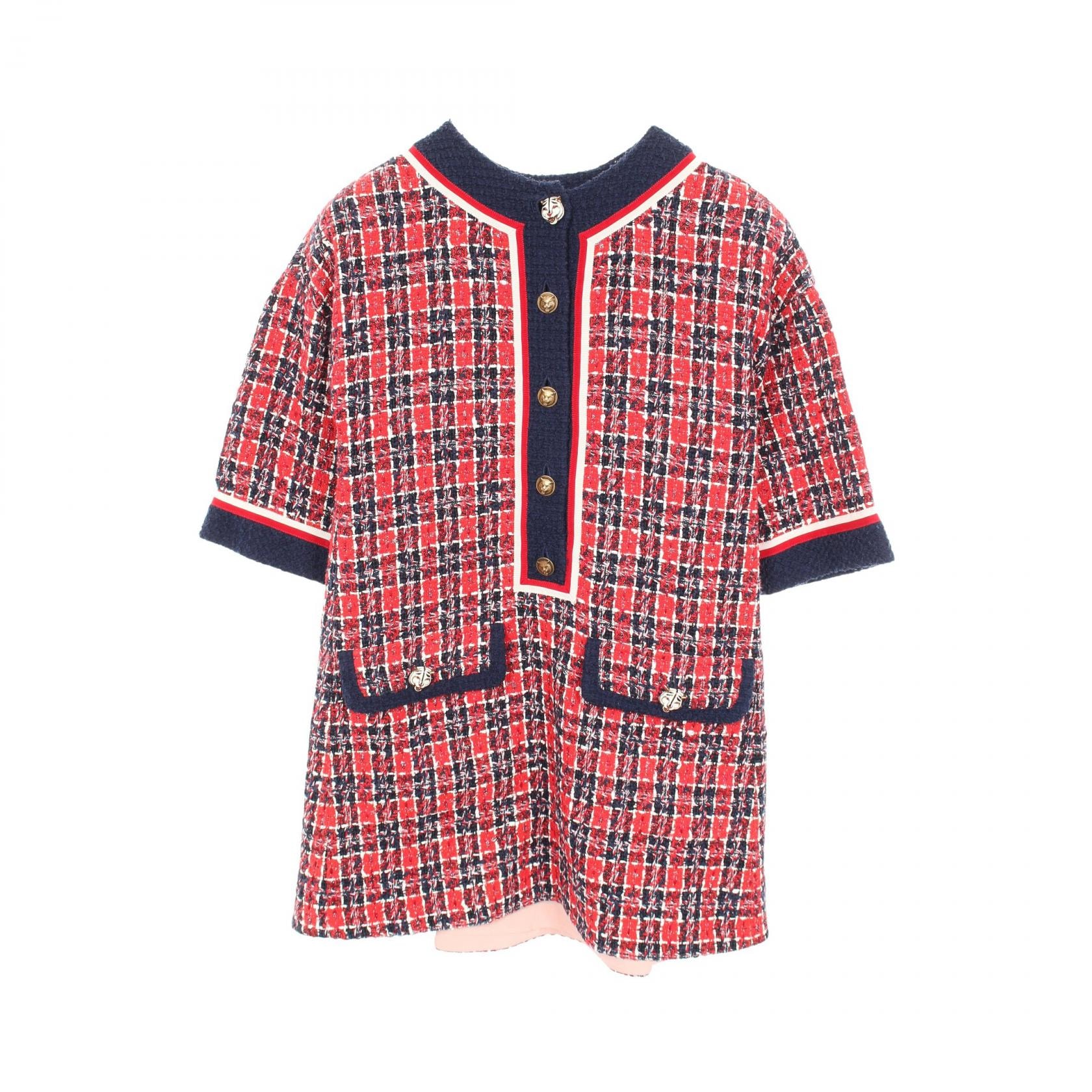 グッチ GUCCI キャットヘッド ワンピース 衣料品 トップス コットン レーヨン レディース レッド系 / ネイビー系 516811 【中古】