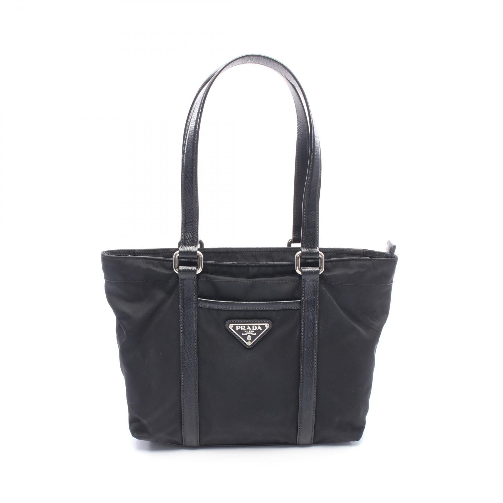 プラダ PRADA トライアングルロゴ トートバッグ バッグ ナイロン サフィアーノレザー レディース ブラック系 【中古】