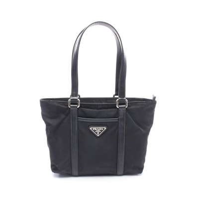 プラダ PRADA トライアングルロゴ トートバッグ バッグ ナイロン サフィアーノレザー レディース ブラック系 【中古】