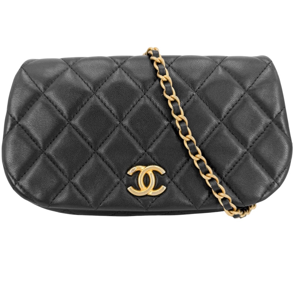 CHANEL シャネル ショルダーバッグ マトラッセ ココマーク 肩掛け 斜め掛け チェーンショルダー ポシェット ラムスキン ブラック 黒 マットゴールド金具 レディース【中古品】