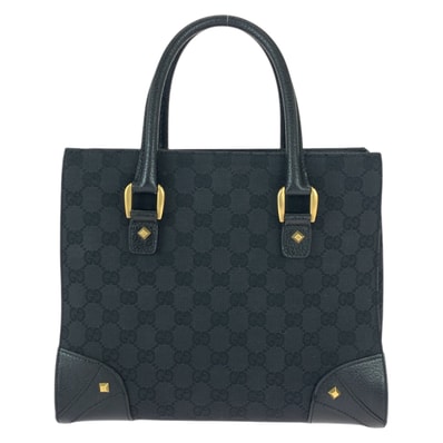 美品 GUCCI グッチ ブラック 黒 ゴールド金具 GGキャンバス レザー/ トートバッグ ハンドバッグ 600129 【中古】