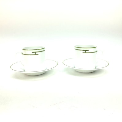 エルメス HERMES Rhythm リズム コップ プレート 皿 食器 ティーカップ&ソーサー 2客 ティーカップ 陶器 ホワイト 未使用