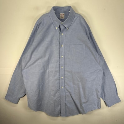 古着 ブルックスブラザーズ Brooks Brothers 長袖シャツ ボタンダウン 胸ポケット XL ブルー系 無地 メンズ