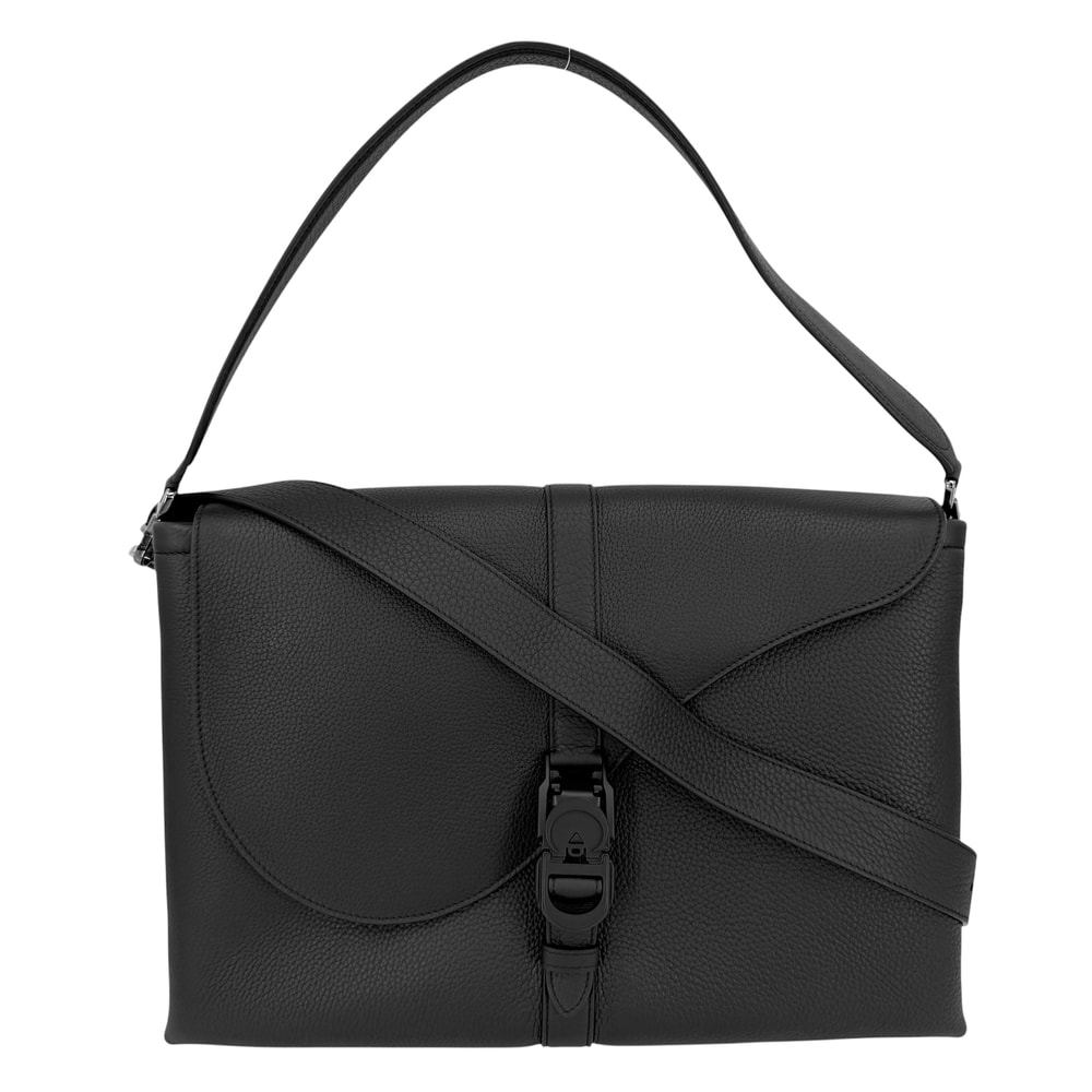 Christian Dior クリスチャンディオール ショルダーバッグ ピロー サドルフラップ 肩掛け 斜め掛け レザー ブラック 黒 シルバー金具 メンズ 美品【中古品】