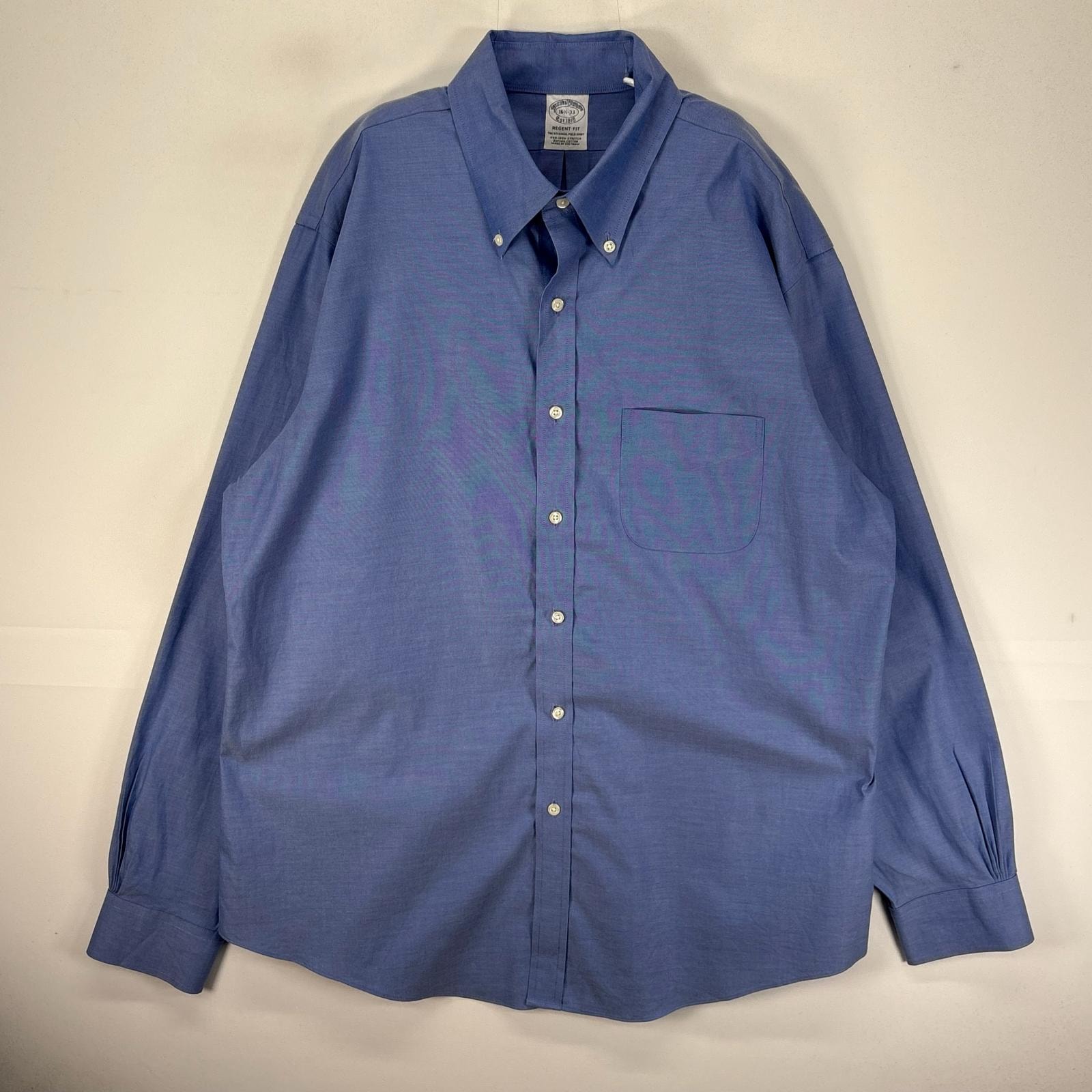 古着 ブルックスブラザーズ Brooks Brothers 長袖シャツ ボタンダウン 胸ポケット L  ブルー系 無地 メンズ