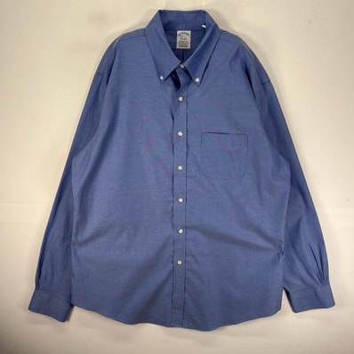 古着 ブルックスブラザーズ Brooks Brothers 長袖シャツ ボタンダウン 胸ポケット L ブルー系 無地 メンズ