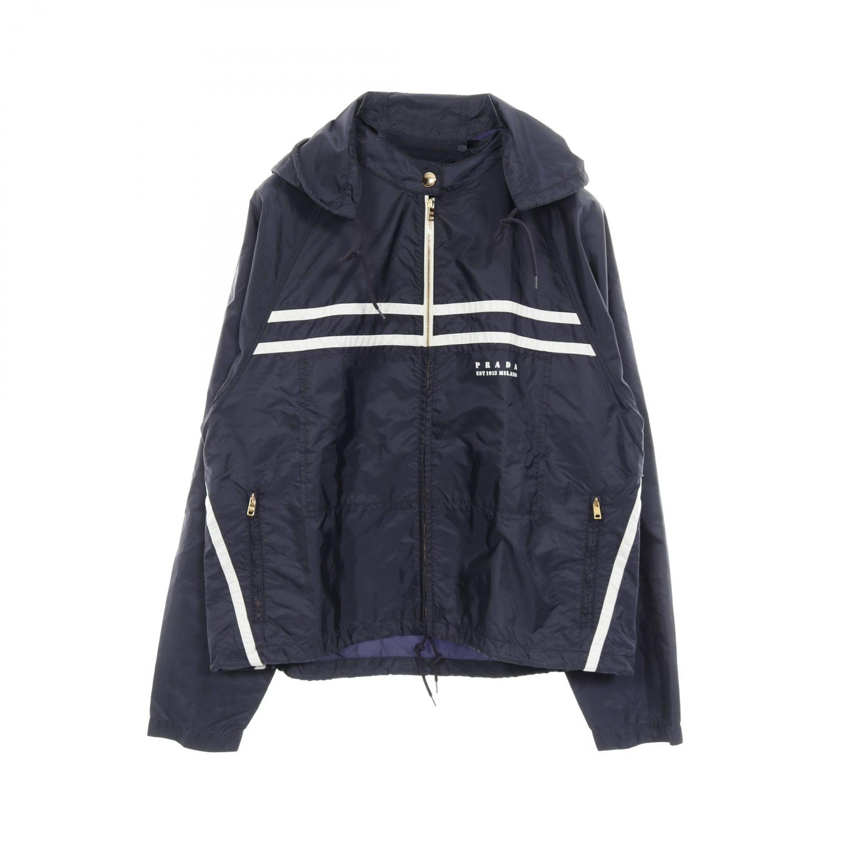 プラダ PRADA ライトウェイト Re-Nylon ブルゾンジャケット ブルゾン 衣料品 アウター ナイロン レディース ネイビー系 / ホワイト系 【中古】