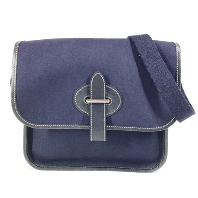 エルメス HERMES ブエナベンチュラPM ブエナベンチュラ PM 斜め掛け カバン フラップ ショルダーバッグ レザー/キャンバス ネイビー