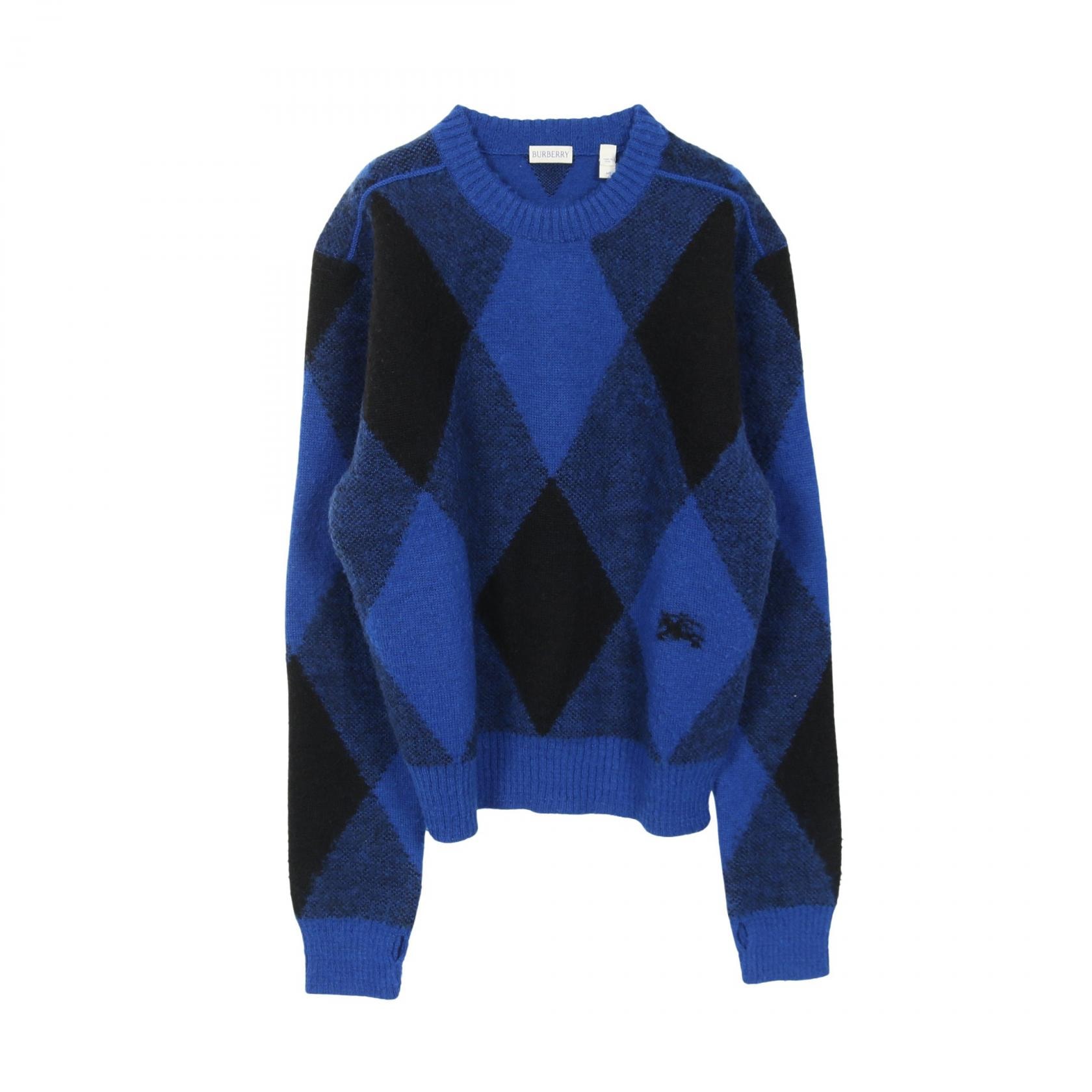 バーバリー BURBERRY Argyle Check EKD ニット 衣料品 トップス ウール メンズ ブルー系 / ブラック系 【中古】