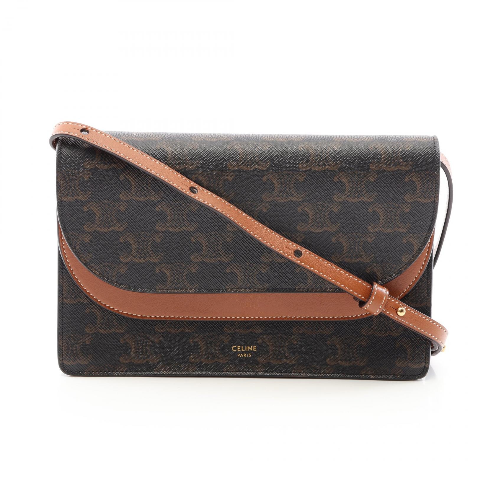 セリーヌ CELINE TAN タン トリオンフ ショルダーバッグ バッグ PVCコーティングキャンバス レザー レディース ブラック系 / ブラウン系 10D852CG9 【中古】
