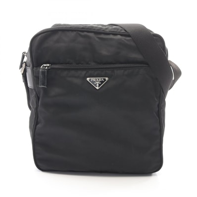 プラダ PRADA トライアングルロゴ ショルダーバッグ バッグ ナイロン レザー メンズ レディース ブラック系 【中古】