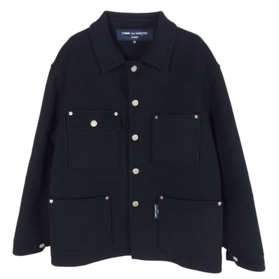 COMME des GARCONS HOMME コムデギャルソンオム ジャケット 21AW HH-J027 メルトン ウール ジャケット ブルゾン ブラック系 XS【中古】
