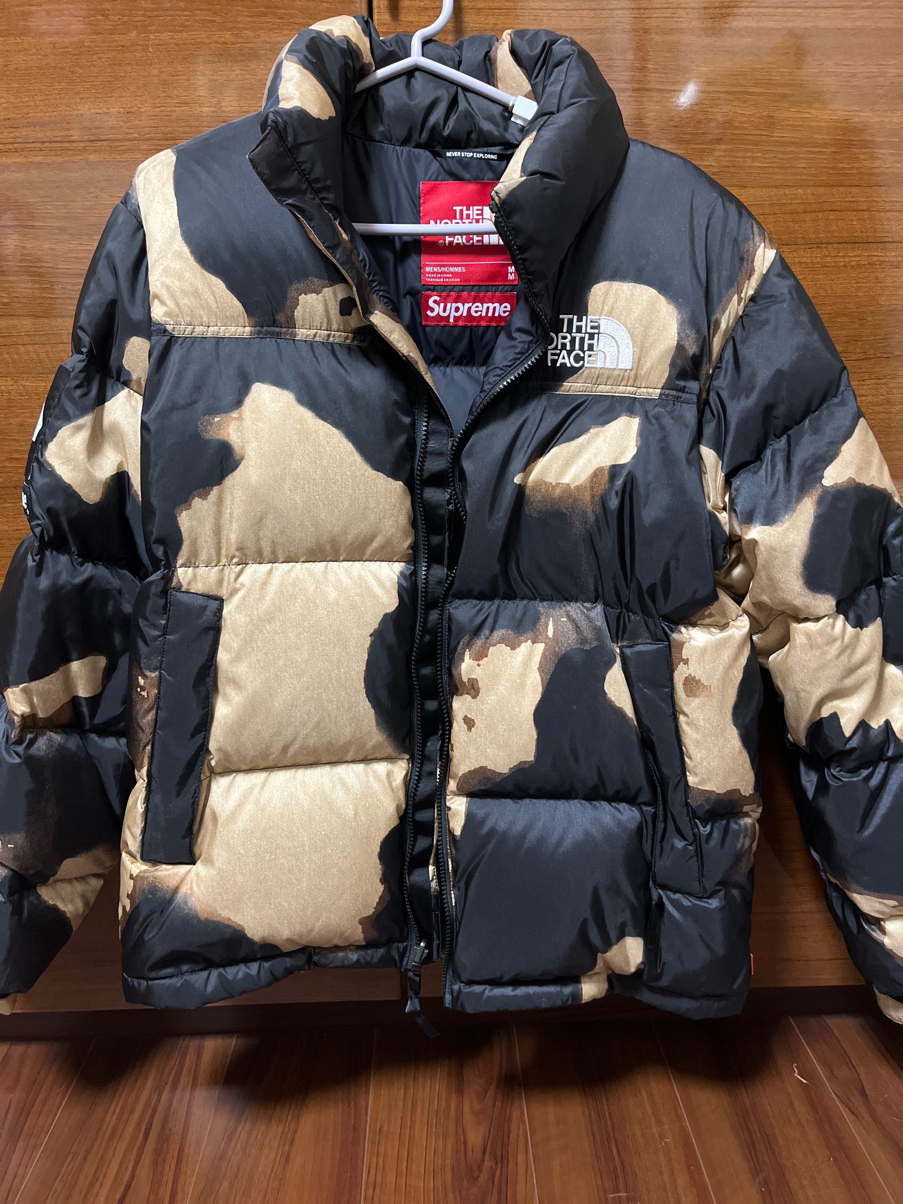 Supreme x The North Face Bleached Denim Print Nuptse Jacket "Black"