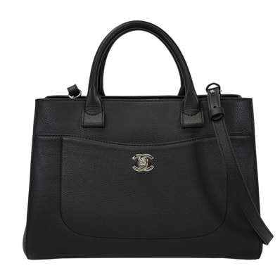 CHANEL シャネル ハンドバッグ 2Way ネオ エグゼクティブ ココマーク 30 黒 (ブラック)/ボルドー グレインドカーフ(キャビアスキン) シルバー金具 A69930 新品同様【中古】