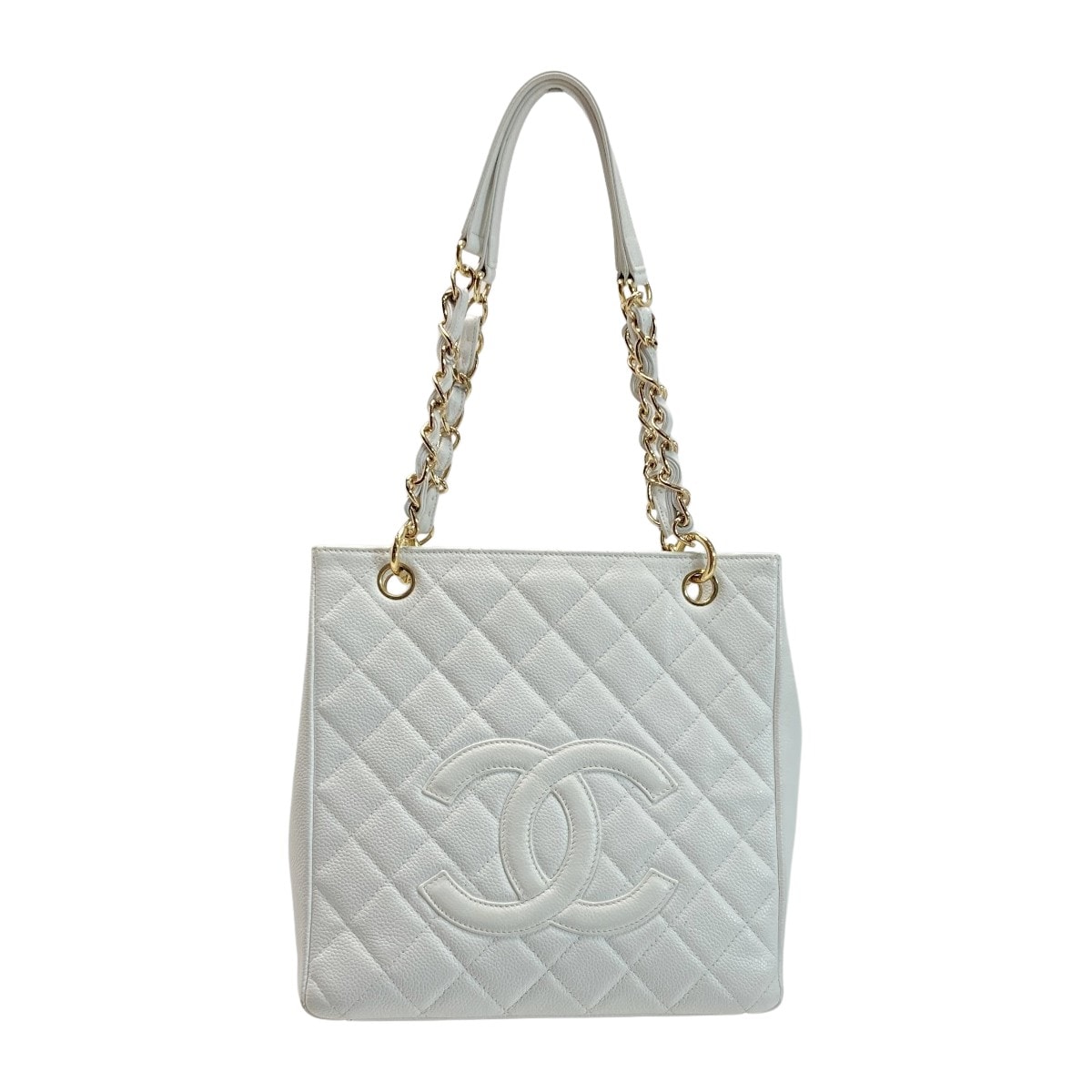 ☆☆CHANEL シャネル ココマーク マトラッセ PST チェーントートバッグ A50994 ホワイト キャビアスキン ゴールド金具