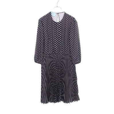 プラダ PRADA プリーツ ドット柄 ワンピース 衣料品 トップス ポリエステル レディース ネイビー系 / ホワイト系 P36D9 【中古】