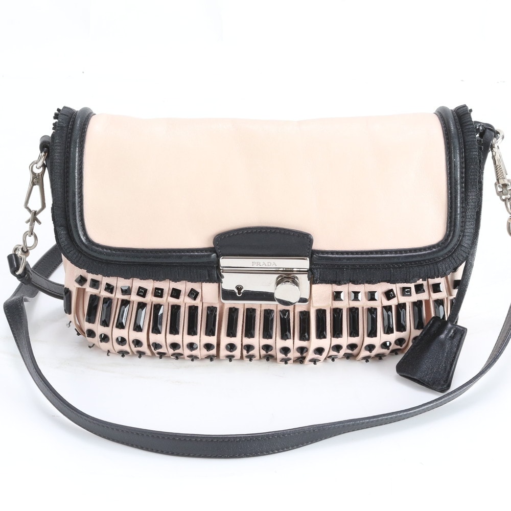 プラダ ビジュー 刺繍ショルダーバッグ レザー