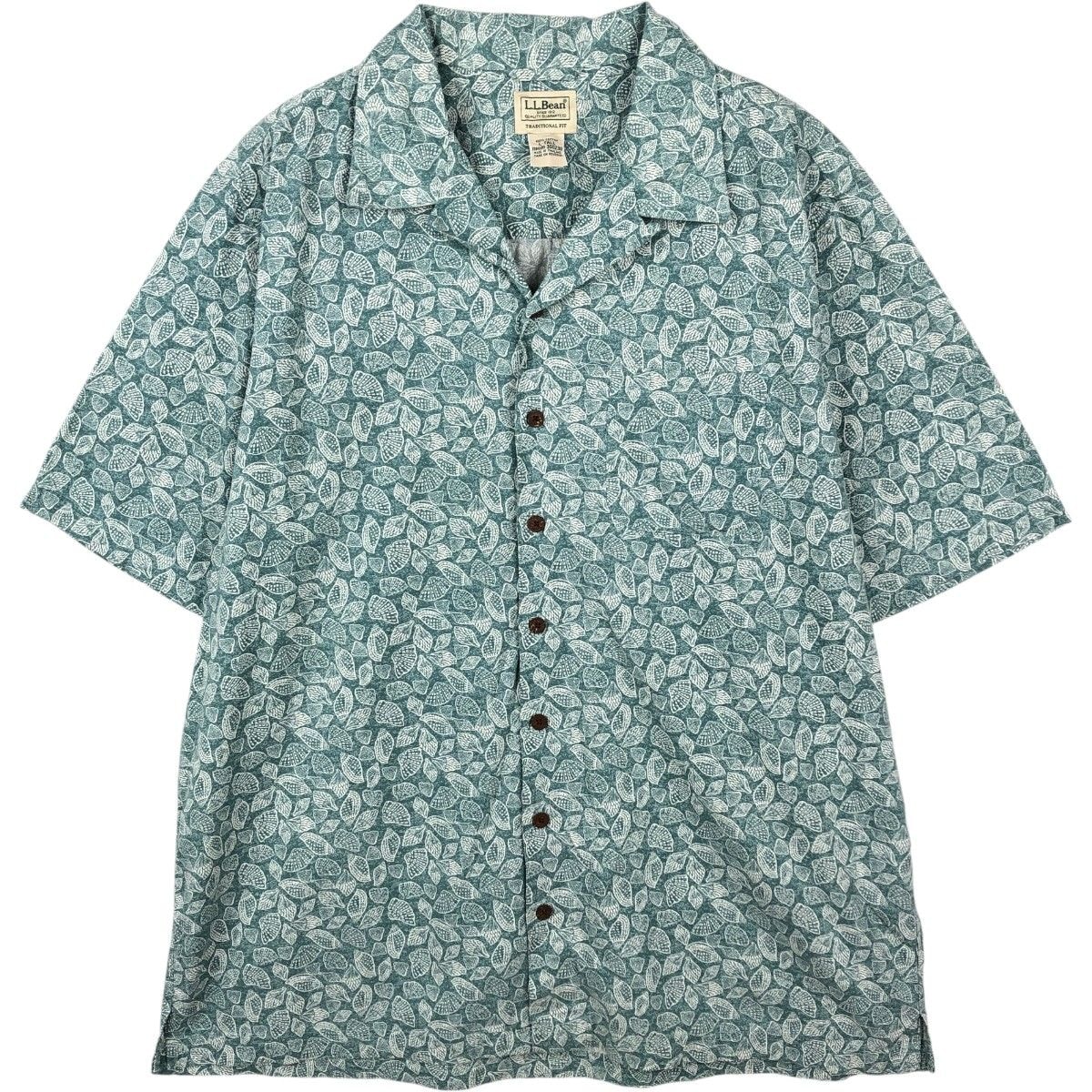 古着 90~00年代 エルエルビーン L.L.Bean TRADITIONAL FIT 総柄 半袖 オープンカラー コットンシャツ ボックスシャツ メンズL相当/eaa670703