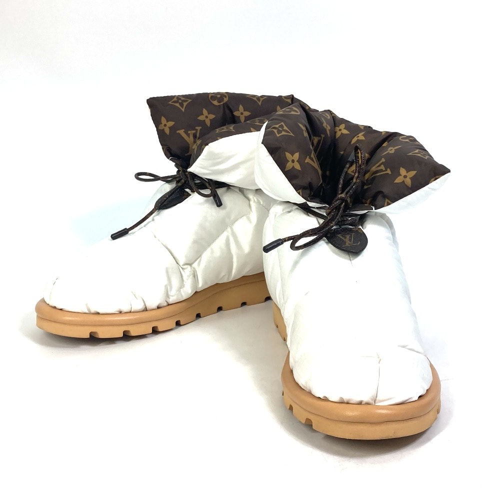 ルイヴィトン LOUIS VUITTON ピロー・ライン アンクルブーツ 1A8T3W 靴 モノグラム ショートブーツ ブーツ ナイロン ブロン ホワイト×ブラウン