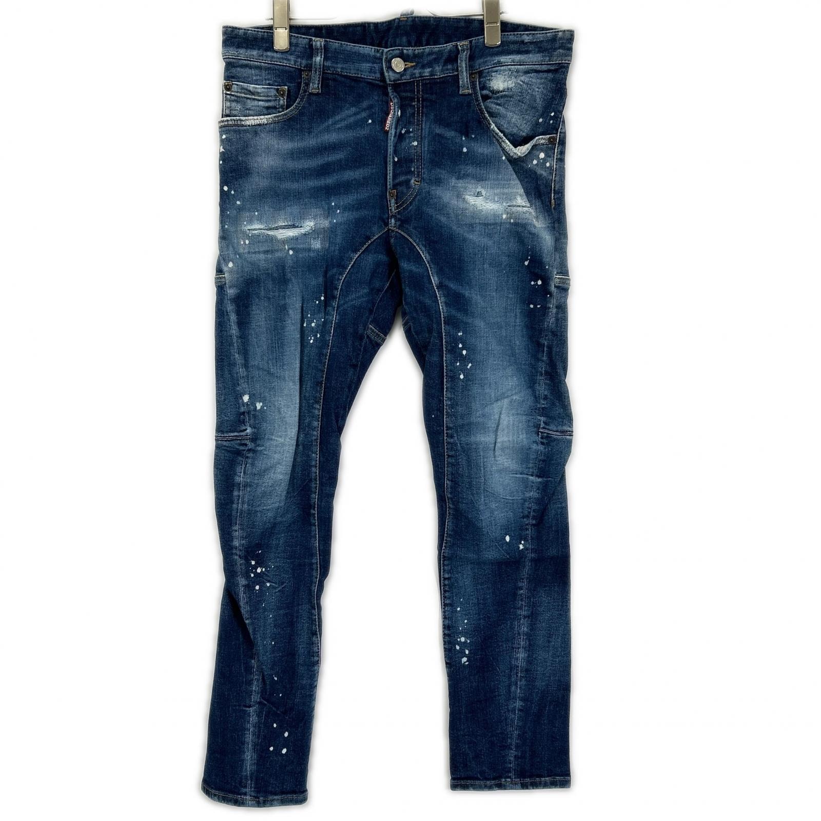 ディースクエアード S74LB1586 インディゴ Tidy Biker Jean/タイディバイカー ペイント デニムパンツ 50