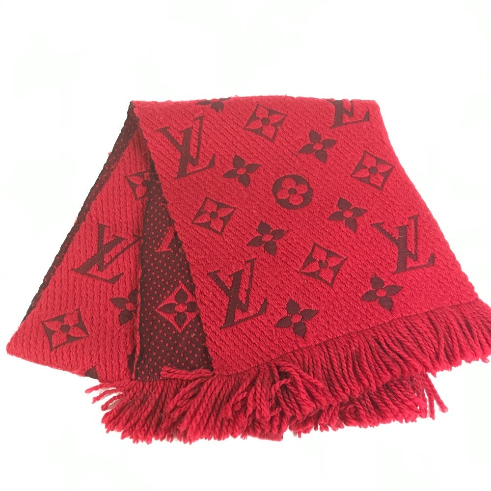 ルイヴィトン LOUIS VUITTON エシャルプ ロゴ マニア エシャルプロゴマニア M72432 フリンジ マフラー ウール レッド