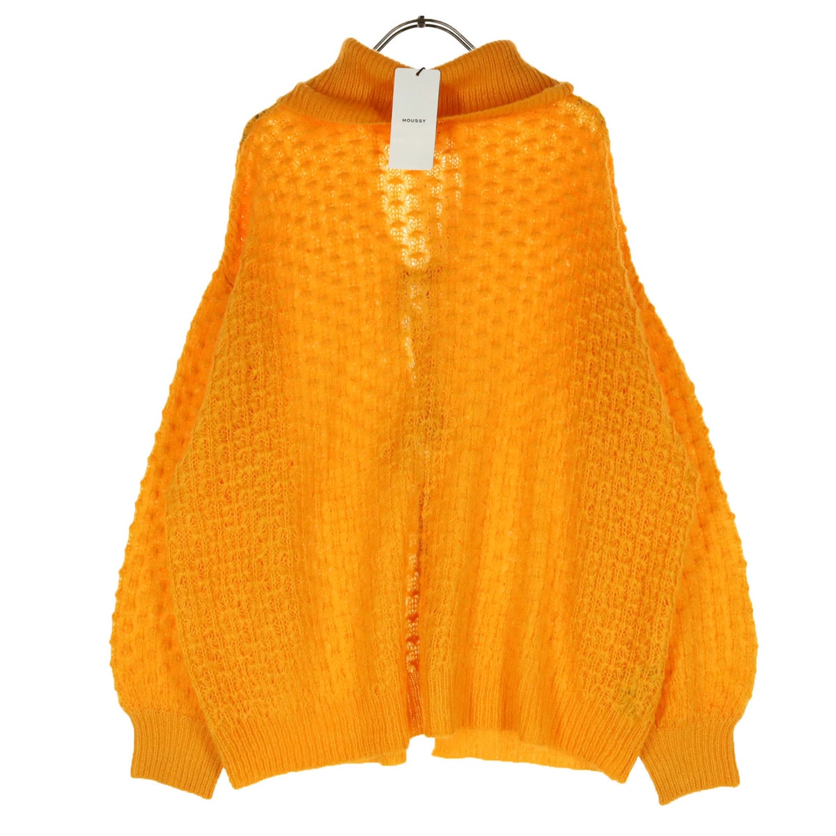 未使用 MOUSSY マウジー モヘヤ混 ウール混 長袖 リボン タートルネック ニット F オレンジ