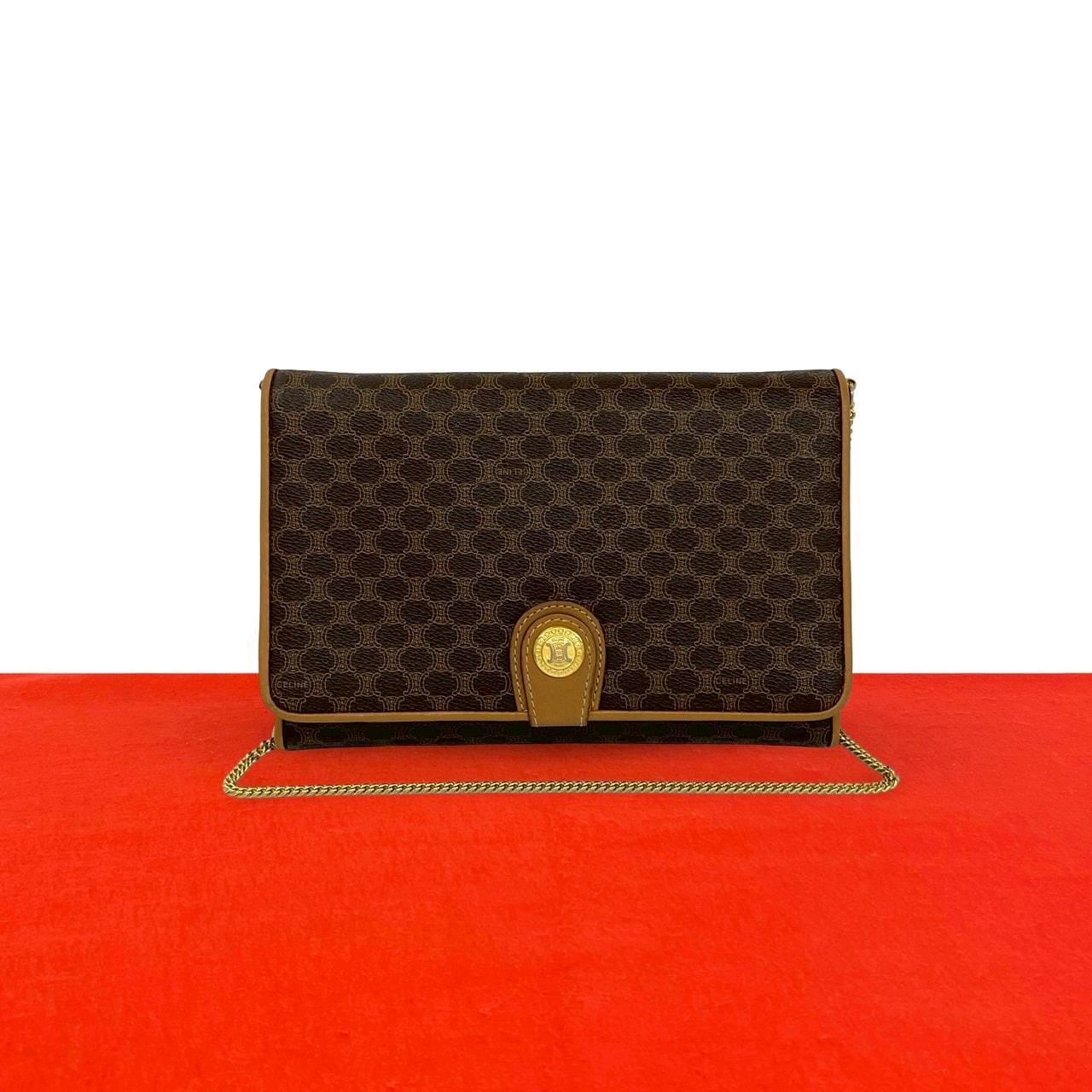 CELINE セリーヌ マカダム ブラゾン トリオンフ 柄 レザー PVC ショルダーバッグ ブラウン
 25942