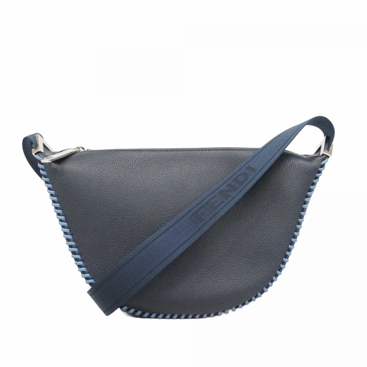 【6da0074】フェンディ ショルダーバッグ レザー ネイビー シルバー金具【中古】メンズ