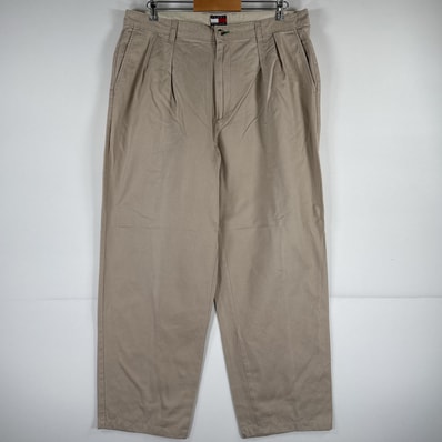 古着 トミーヒルフィガー TOMMY HILFIGER チノパンツ チノパン スラックス テーパード ワンポイント 大きいサイズ w38 L32 ベージュ メンズ