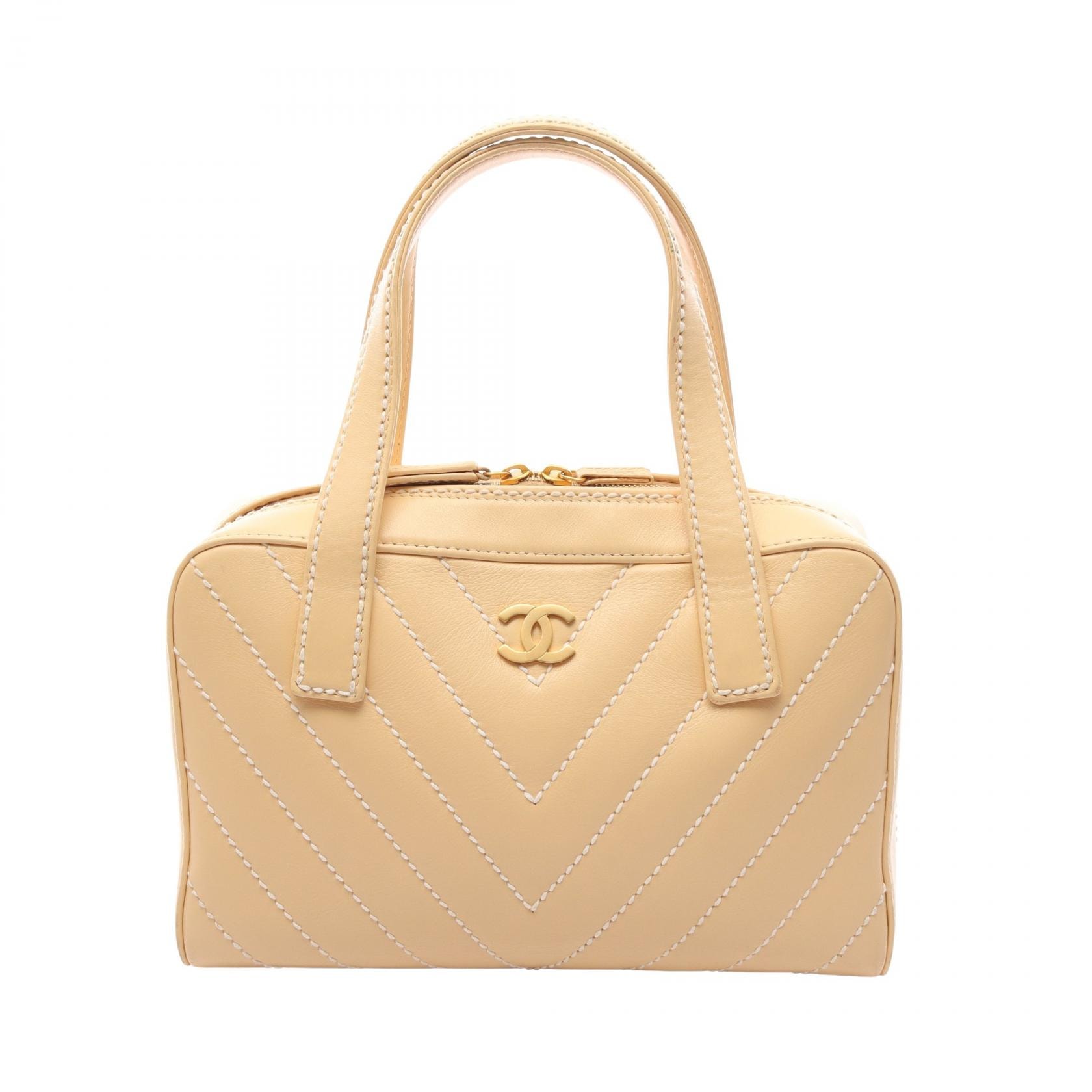 シャネル CHANEL ワイルドステッチ シェブロン Vステッチ ハンドバッグ バッグ レザー レディース ベージュ系 【中古】