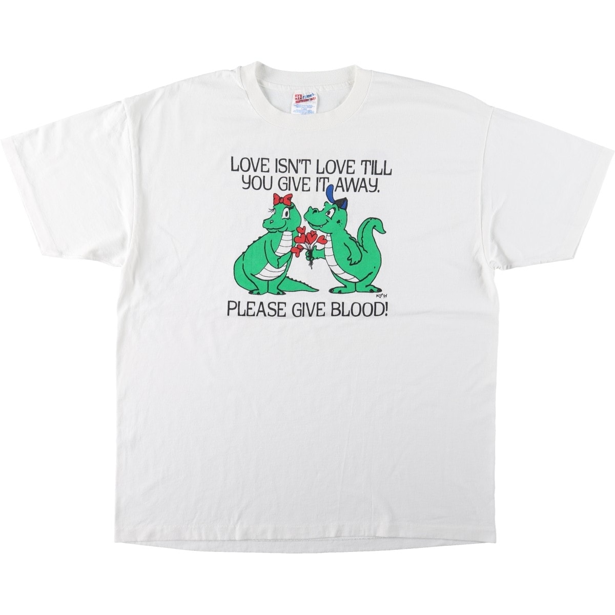 古着 90年代 ヘインズ Hanes HEAVYWEIGHT 50/50 アニマル柄 メッセージプリントTシャツ メンズXL相当 ヴィンテージ/eaa669953