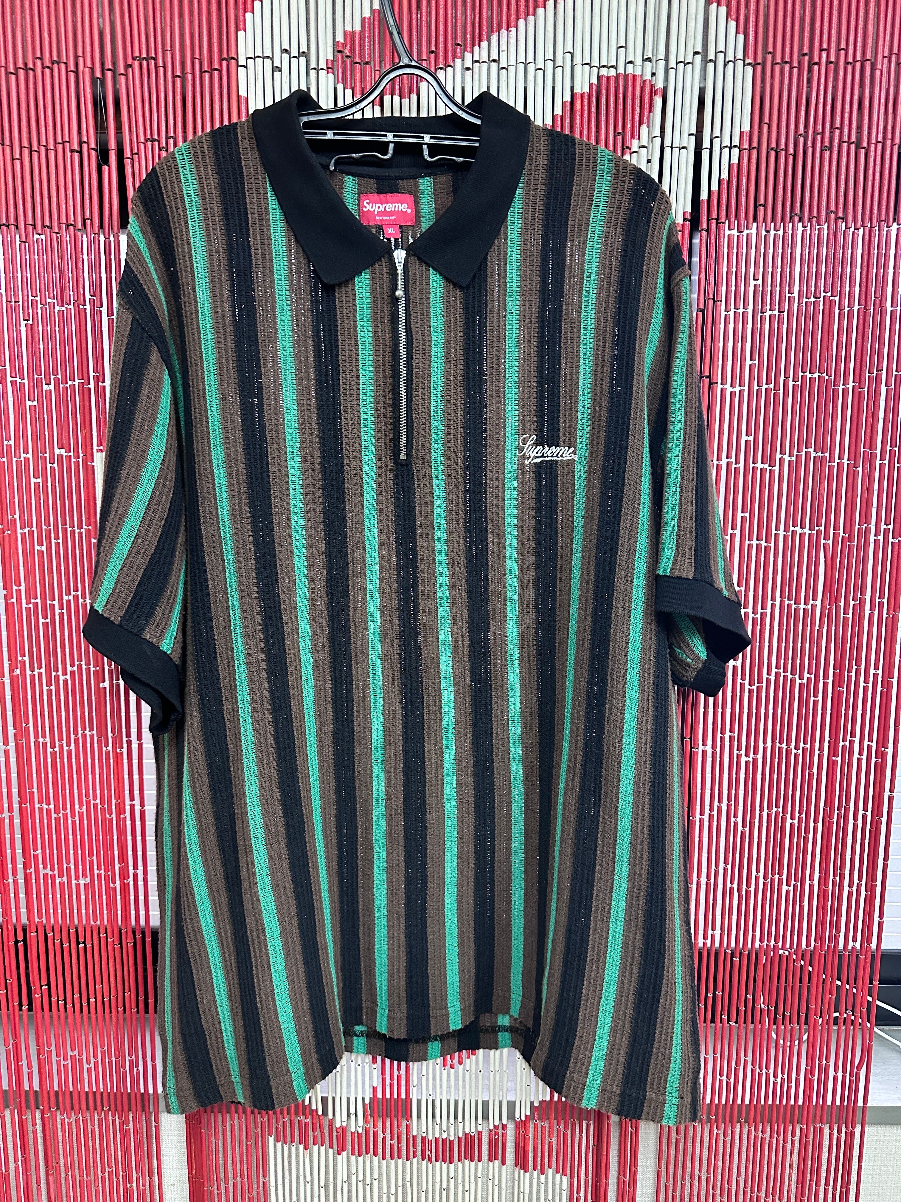 Supreme Open Knit Stripe Zip Polo "Black"